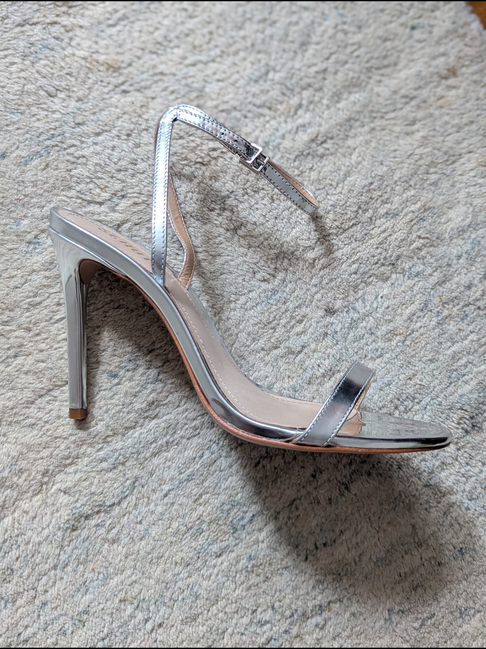 SCHUTZ Joenn In Prato Silver Metallic Ankle-Strap Stiletto Sandals